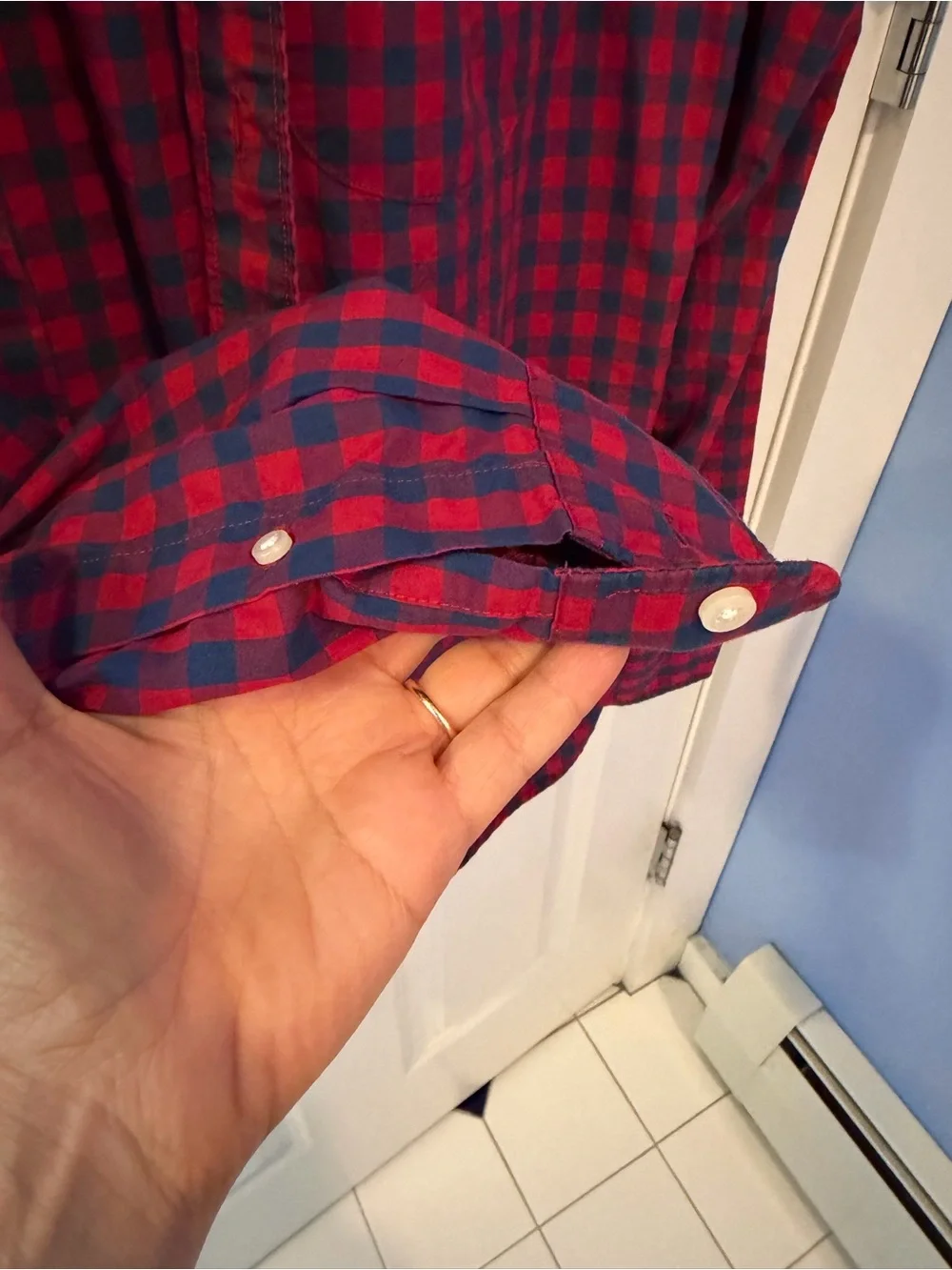 J. Crew Men’s Red & Royal Blue Check Button-Down Shirt